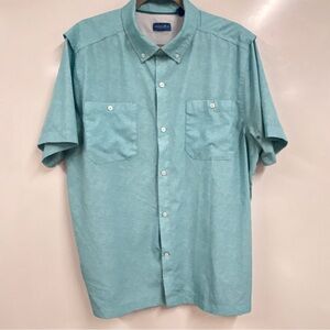 0312 Caribbean Joe Mens Button Down Casual Shirt Green/teal Vented Short Sleeve